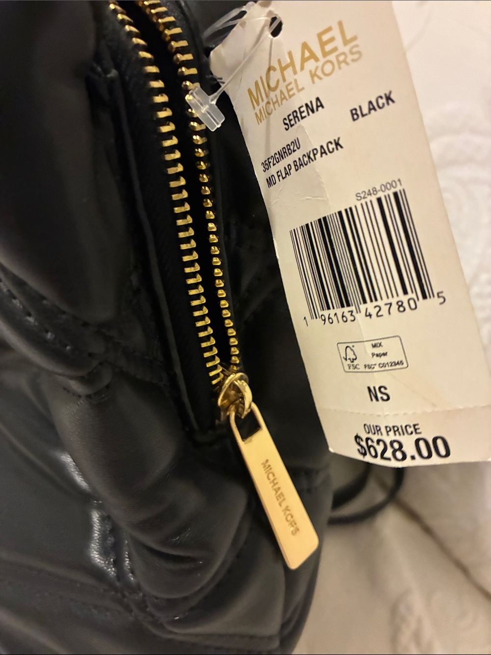 Gorgeous Michael Kors Black Quilted Backpack with Gold-Tone Hardware- NWT